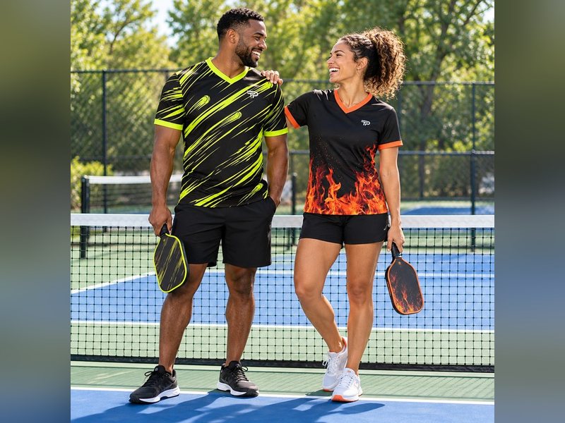 Pickleball players in custom jerseys