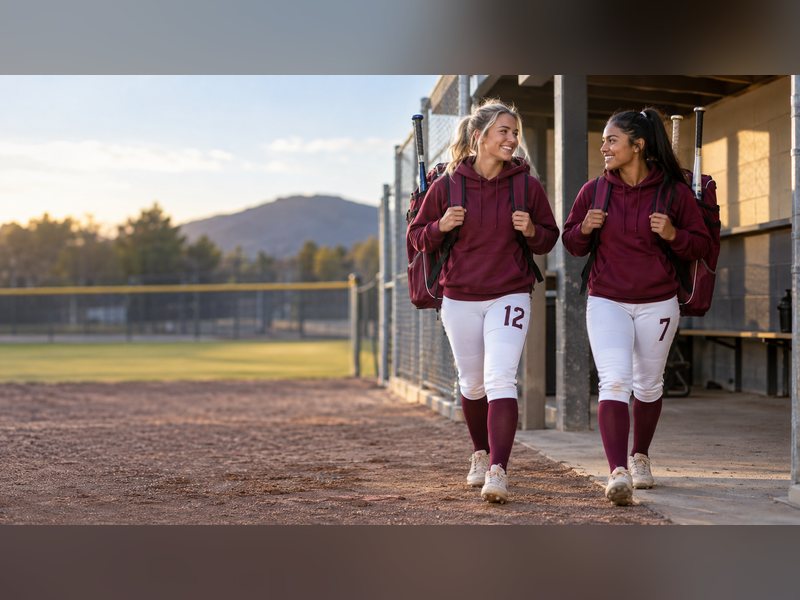 Softball players in custom uniforms